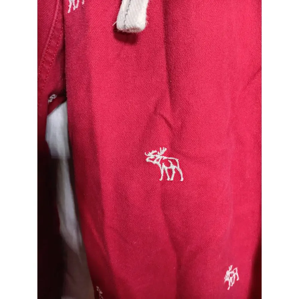 Abercrombie Fitch Vintage Pants Small Red AOP Embroidered Moose Wide Leg Lounge - Picture 7 of 16